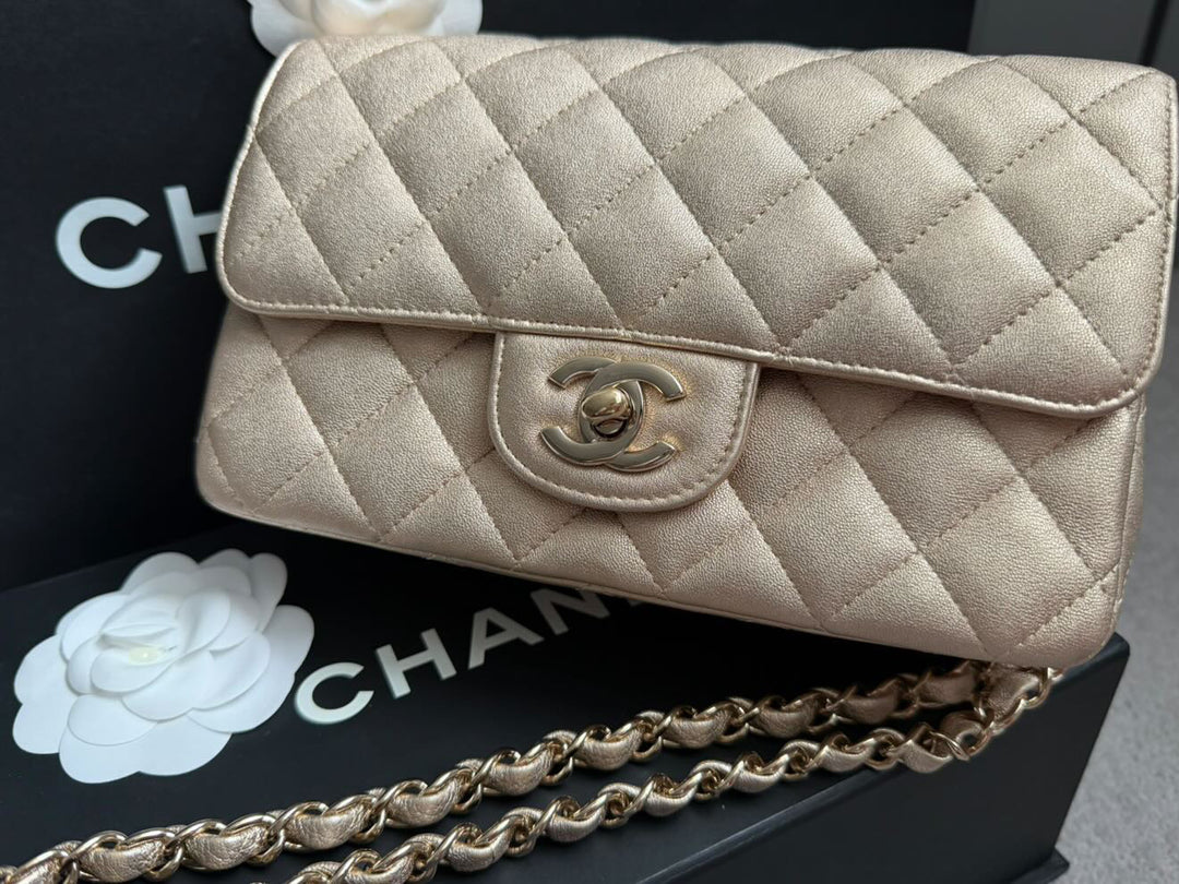 CHANEL series 31 21P Collection Iridescent Gold Lambskin LGHW Mini Rectangular Flap Bag 2021