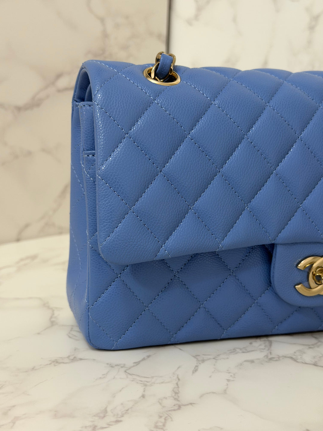 CHANEL 25C 2025 Periwinkle Blue Caviar LGHW Medium ML Timeless Classic Double Flap Bag