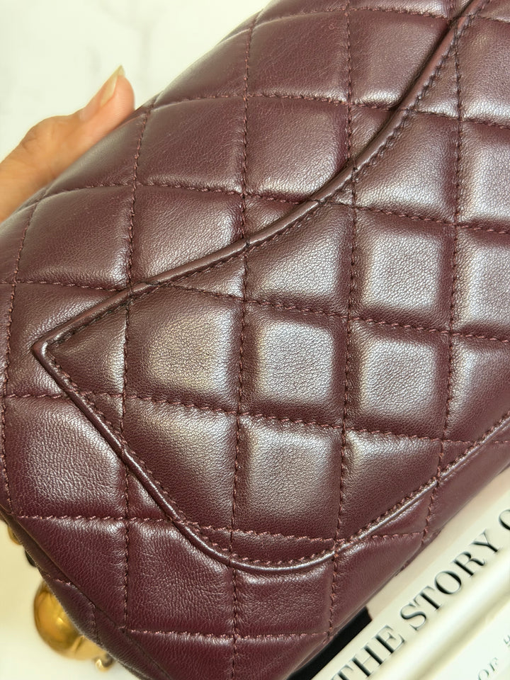 CHANEL 21B Burgundy Lambskin Aged GHW Pearl Crush Mini Rectangular Flap Bag 2021