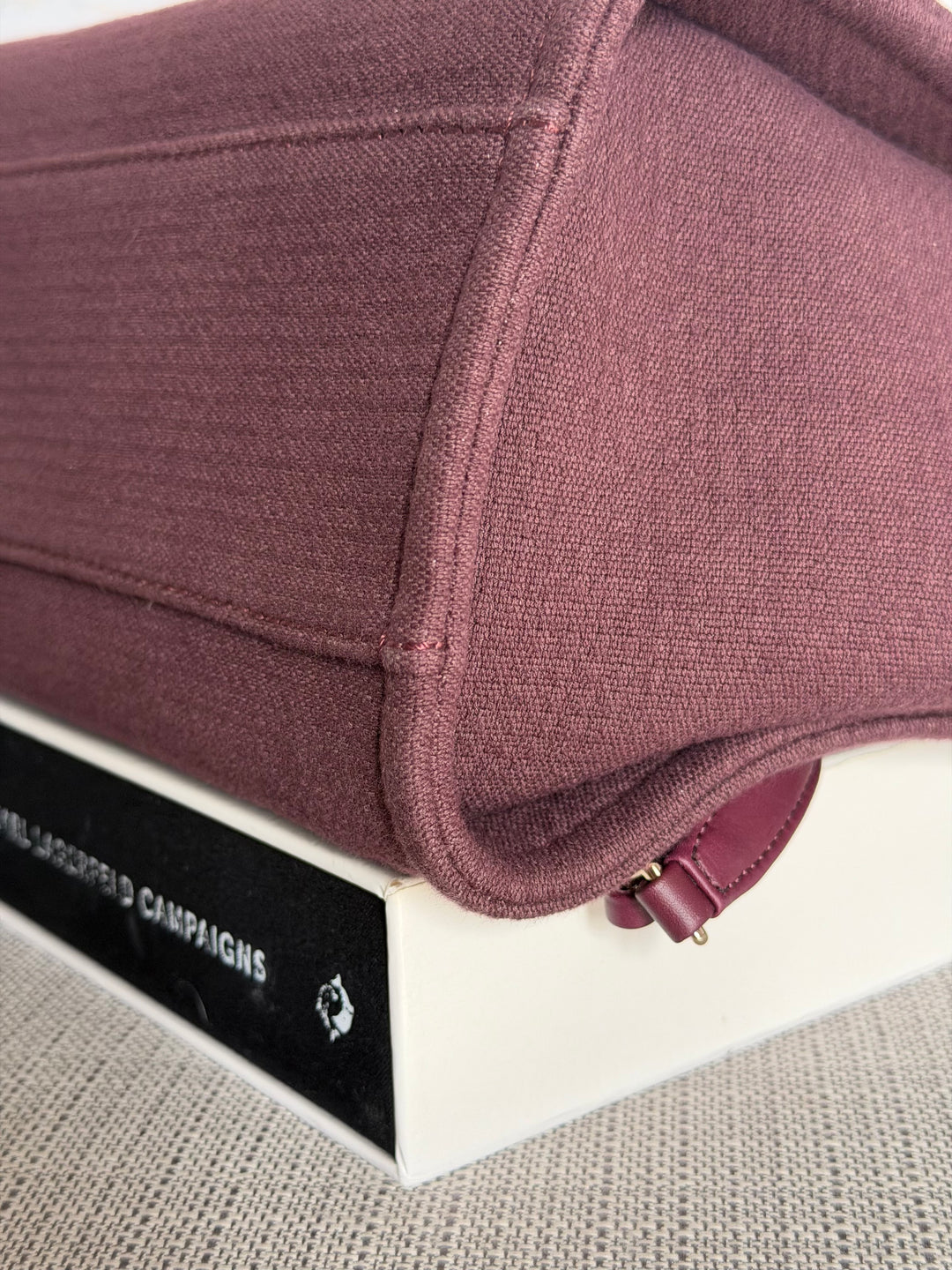 Chanel Burgundy Tweed Deauville Tote with Leather top handle size SMALL 13 inches 2024