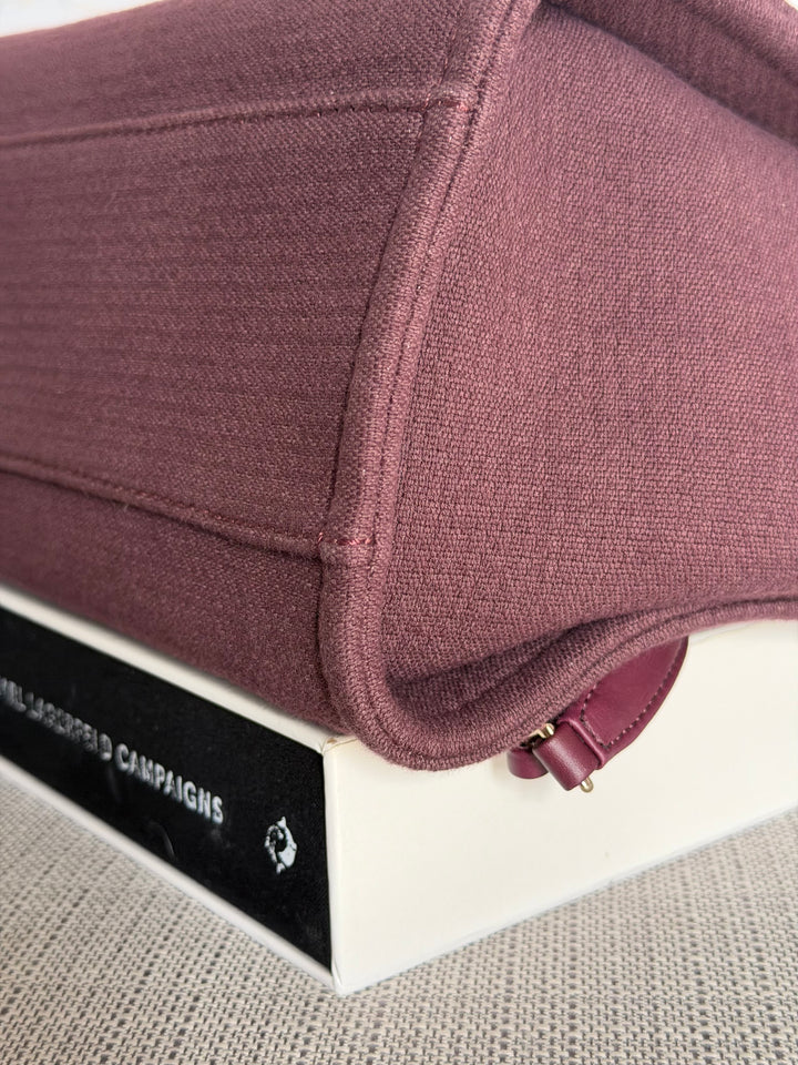 Chanel Burgundy Tweed Deauville Tote with Leather top handle size SMALL 13 inches 2024