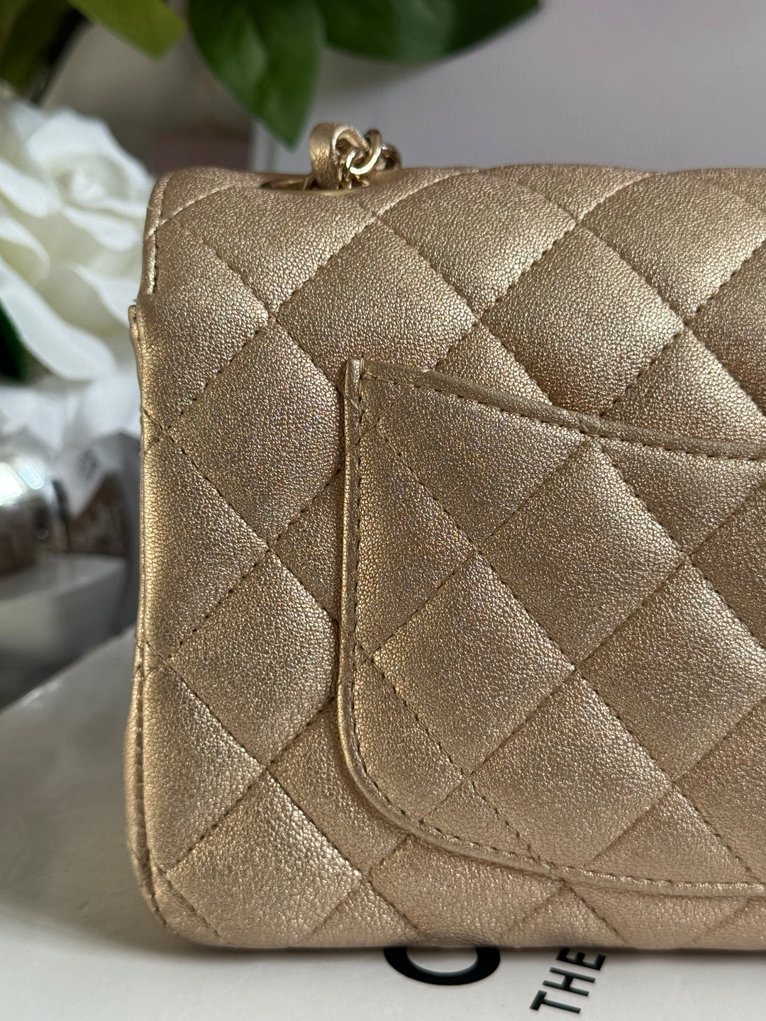 Chanel 21P series 31 Iridescent Gold Lambskin LGHW Mini Rectangular Flap Bag