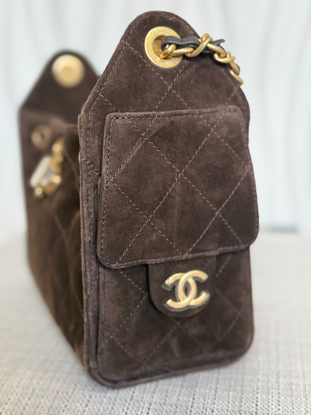 CHANEL 26C collection 2025/2026 Brown Suede Leather Mini 25 Hobo Bag with aged GHW