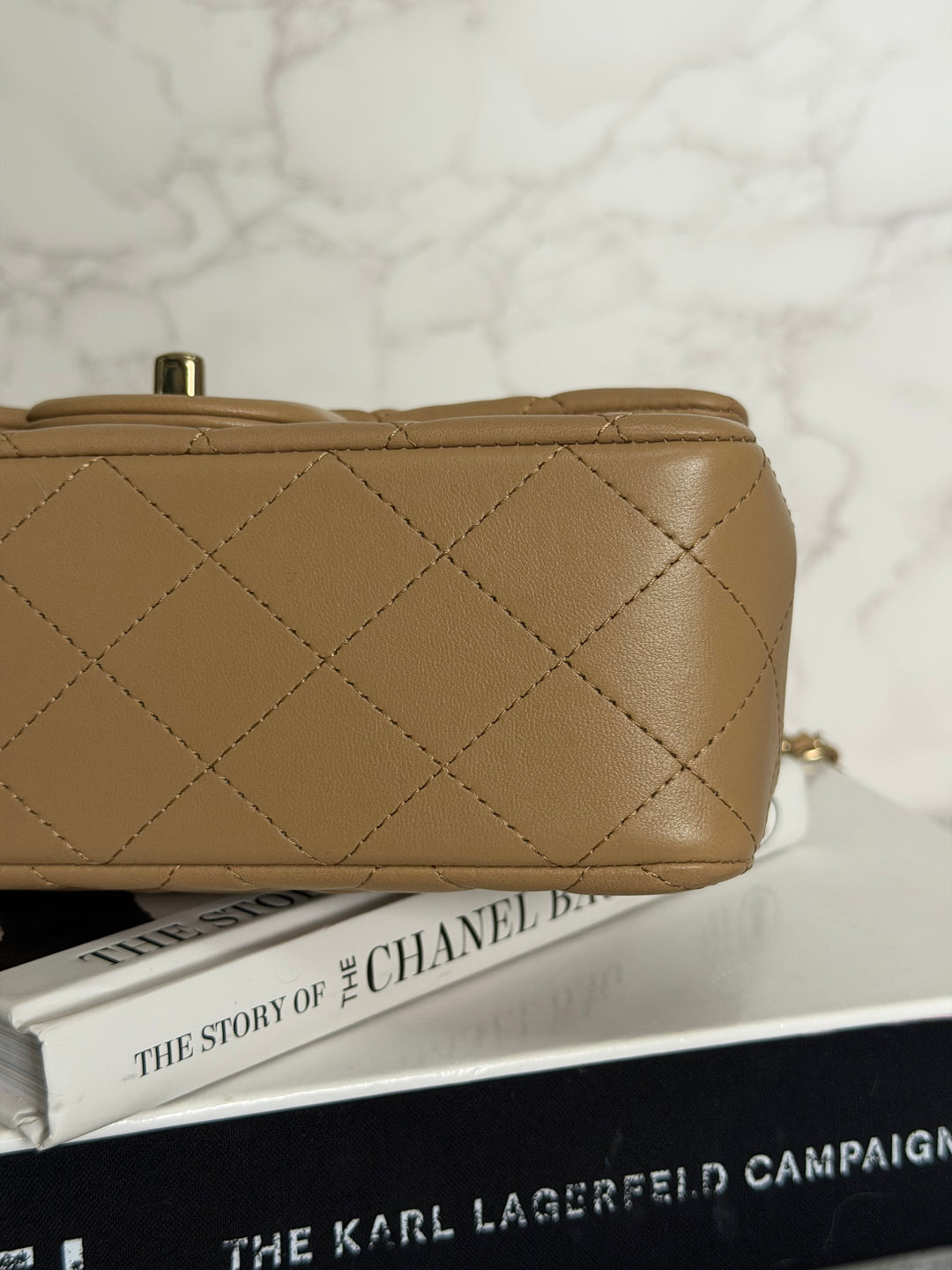 CHANEL Dark Beige Lambskin LGHW Mini Rectangular Flap Bag with Top Handle 2023