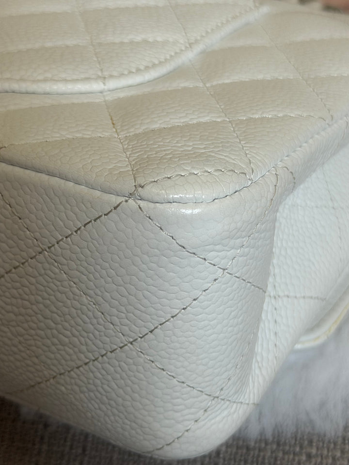 CHANEL series 12 Vintage White Caviar SHW Medium ML Timeless Classic Double Flap Bag 2009