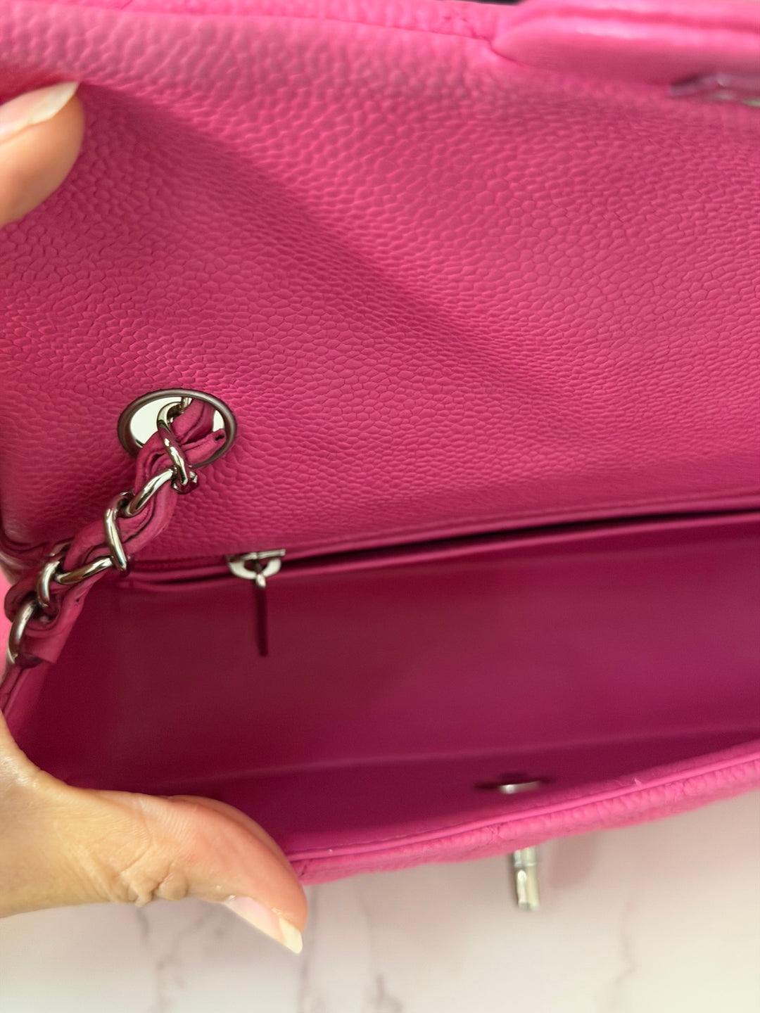 CHANEL series 17 2012/2013 Suede Hot Pink Caviar SHW Mini Rectangular Flap Bag