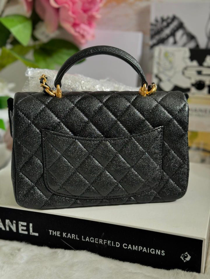 Chanel 21S 2021 Summer Spring Collection Black Caviar GHW Mini Rectangular Top Handle Flap Bag