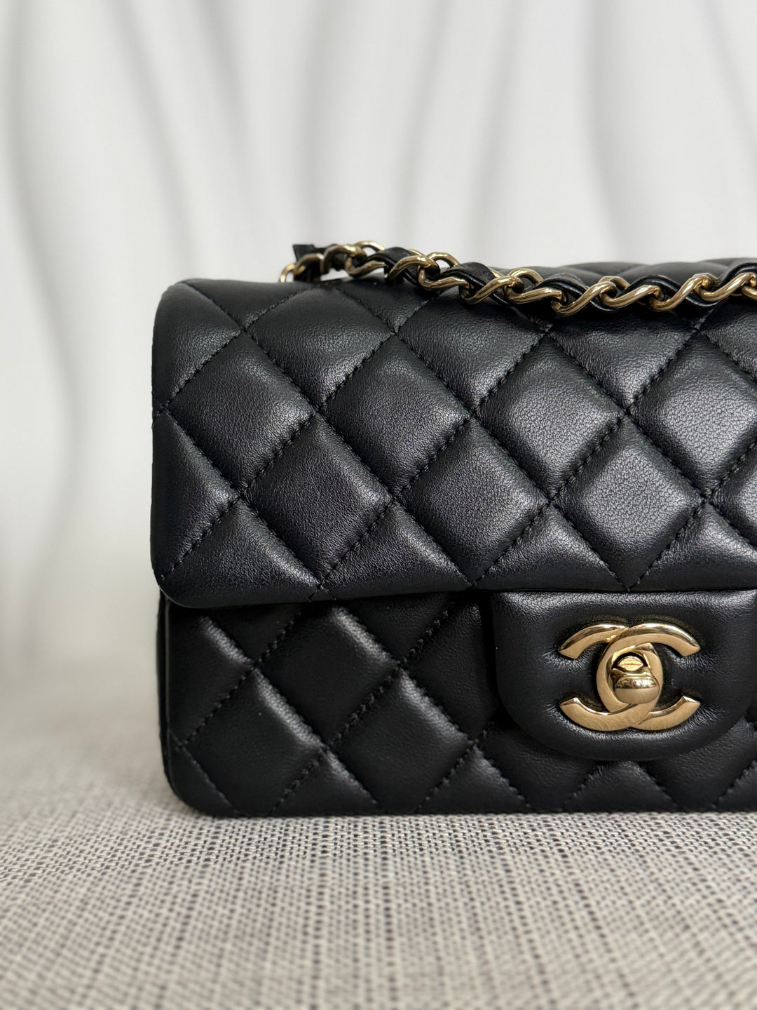 CHANEL Black Lambskin LGHW Mini Rectangular Flap Bag 2025