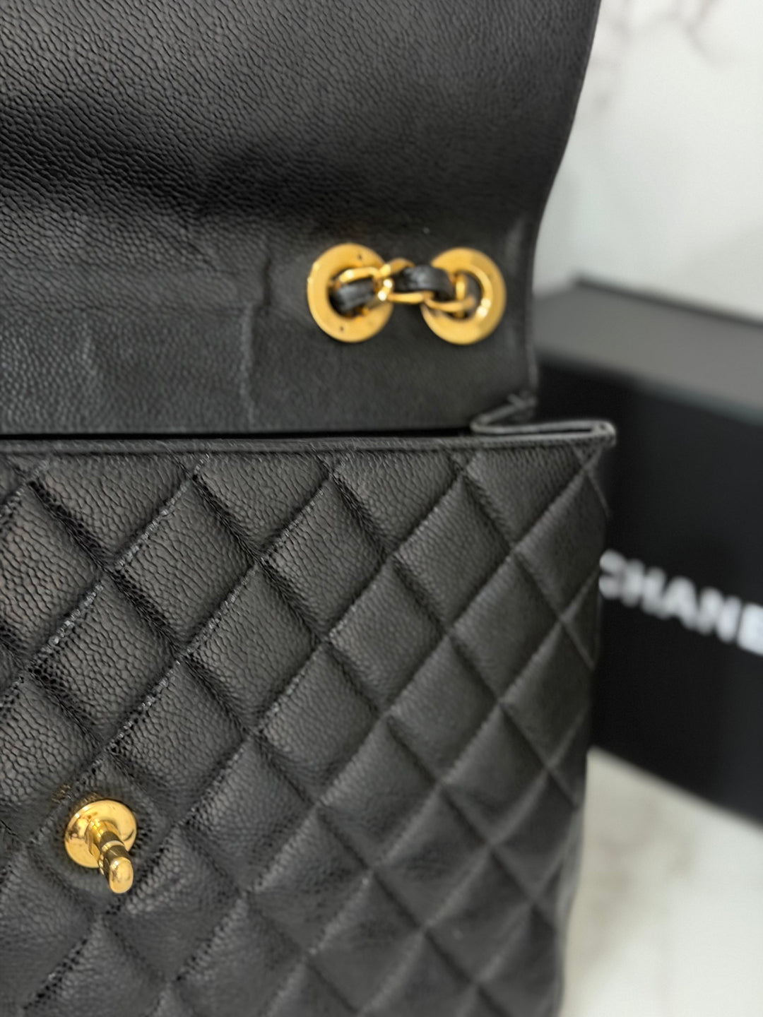 Chanel Series 7 24K GHW Black Caviar Vintage Jumbo Single Flap Bag 2008/2009