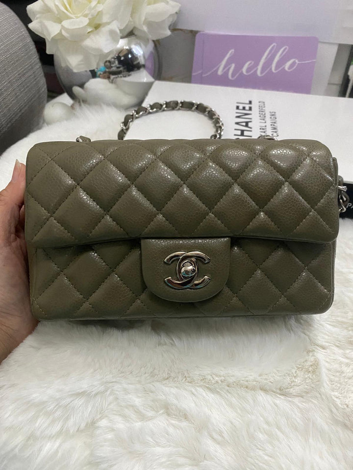 Chanel series 17 2012 Khaki Green Caviar SHW Mini Rectangular Flap Bag