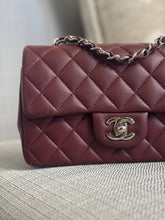 Load image into Gallery viewer, Chanel series 28 2019 Burgundy Lambskin Silver HW Mini Rectangular Flap Bag
