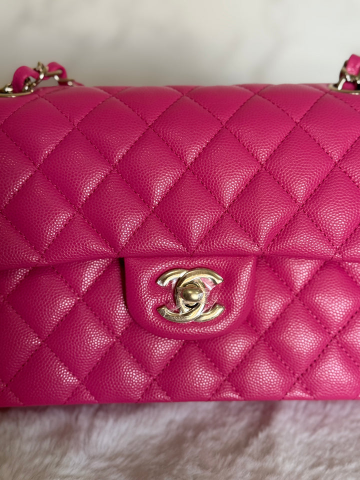 CHANEL 22P/K Hot Barbie Pink Caviar LGHW Small Timeless Classic Double Flap Bag 2022
