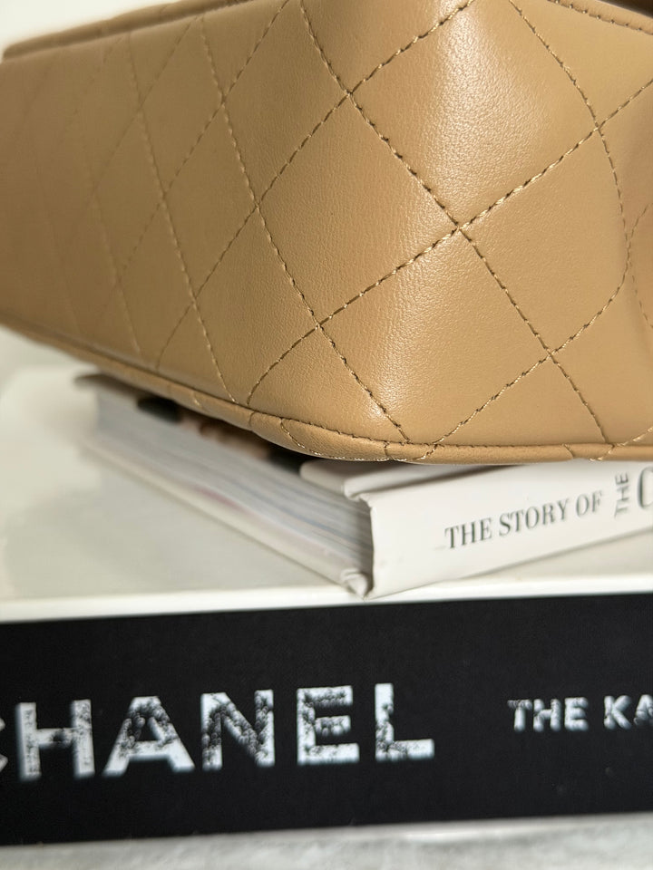 CHANEL Dark Beige Lambskin LGHW Mini Rectangular Flap Bag with Top Handle 2023