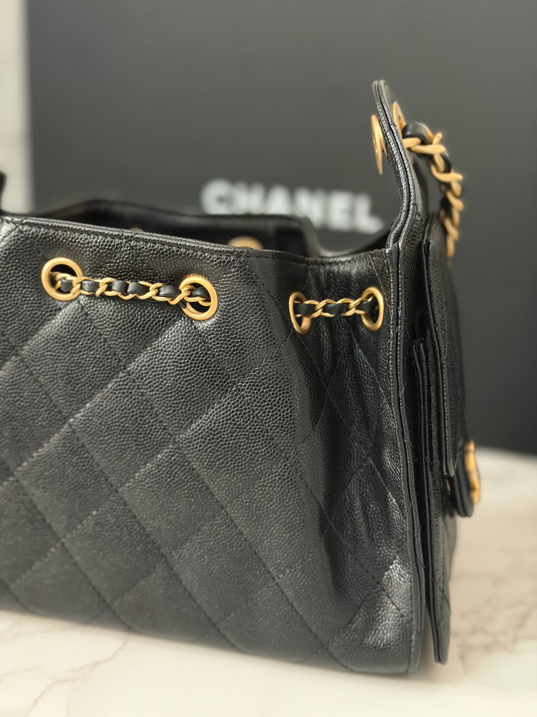 CHANEL 26C Black Caviar aged GHW Mini 25 Hobo Bag
