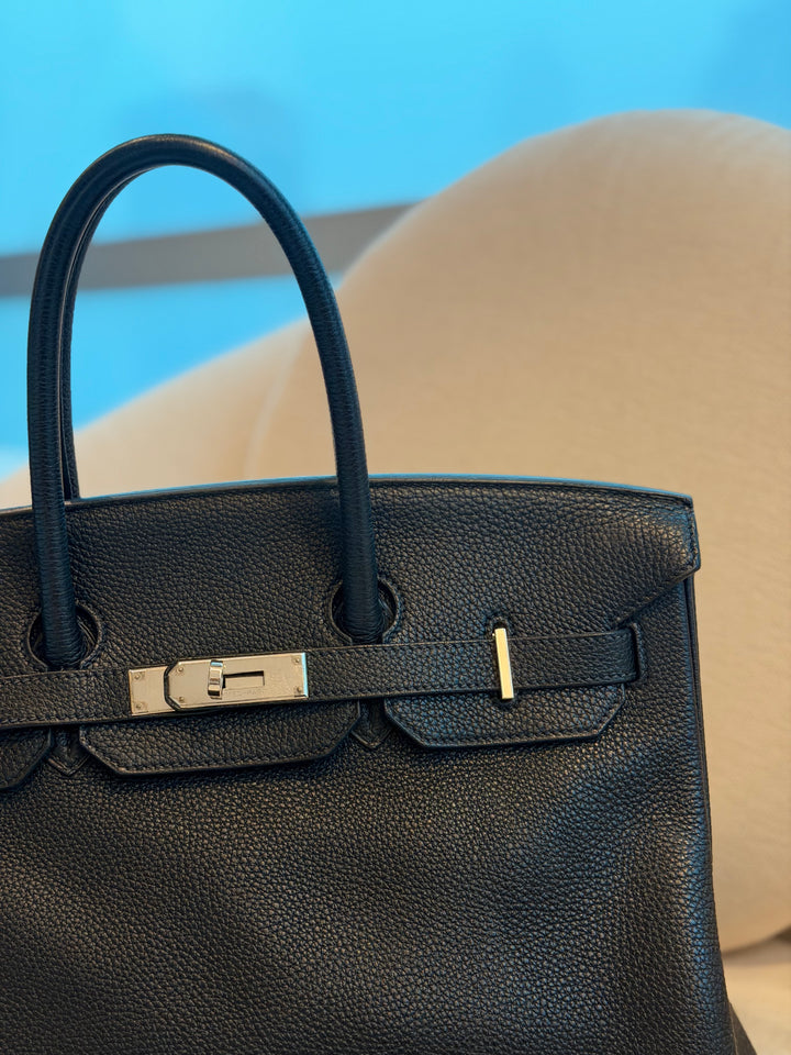 HERMÈS Black Noir Togo Leather PHW Birkin 35 Stamp M in Sq