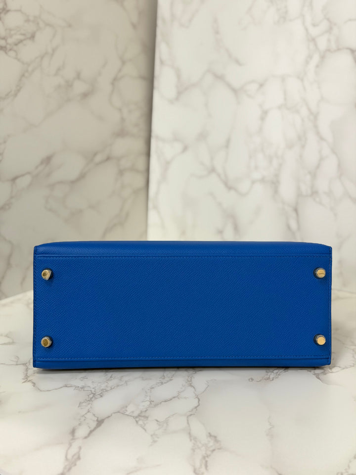 Hermes Blue Hydra Epsom Sellier Kelly 28 GHW Stamp C 2018