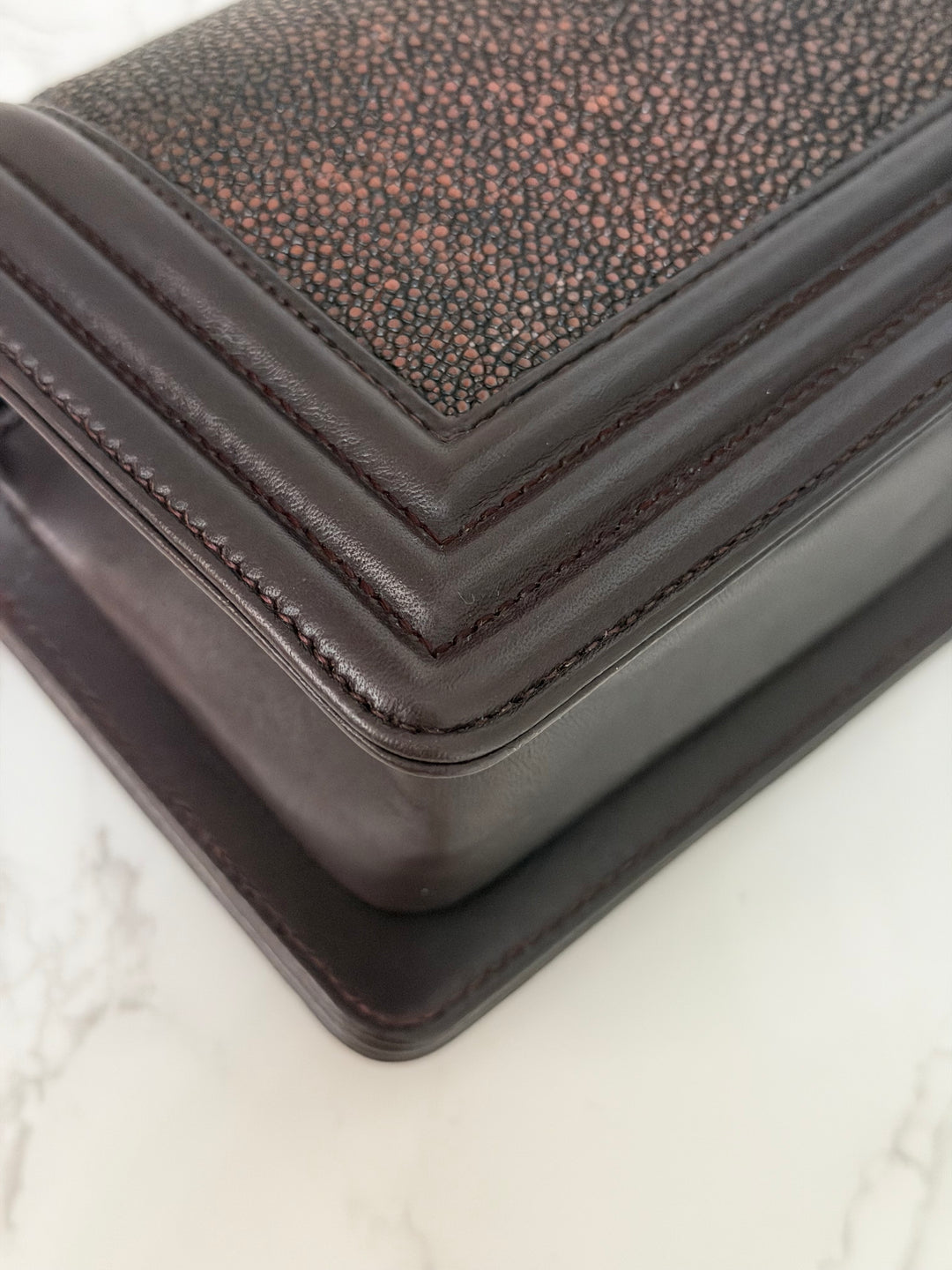 Chanel series 21 2015 Burgundy Lambskin Stingray SMALL Le Boy Flap Bag with Ruthenium HW