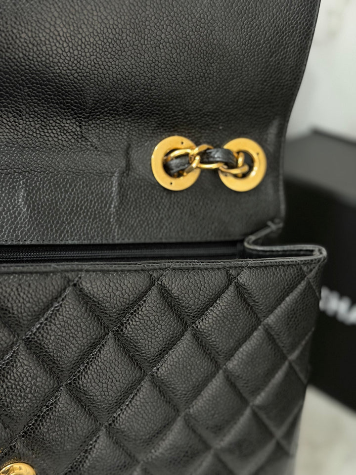 Chanel Series 7 24K GHW Black Caviar Vintage Jumbo Single Flap Bag 2008/2009