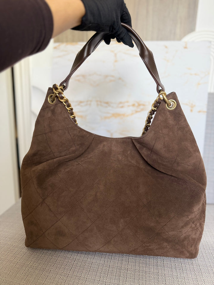 CHANEL 26C Brown Suede Maxi Hobo Bag 2026