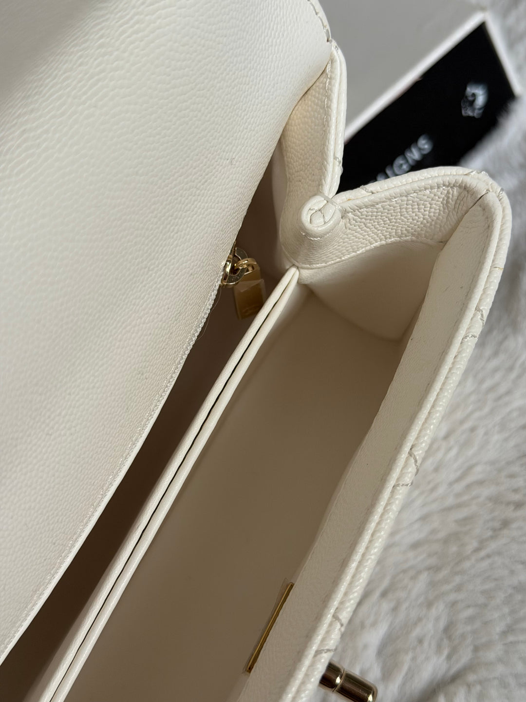 CHANEL White Caviar LGHW Coco Handle Flap Bag Size SMALL with detachable Strap Microchipped
