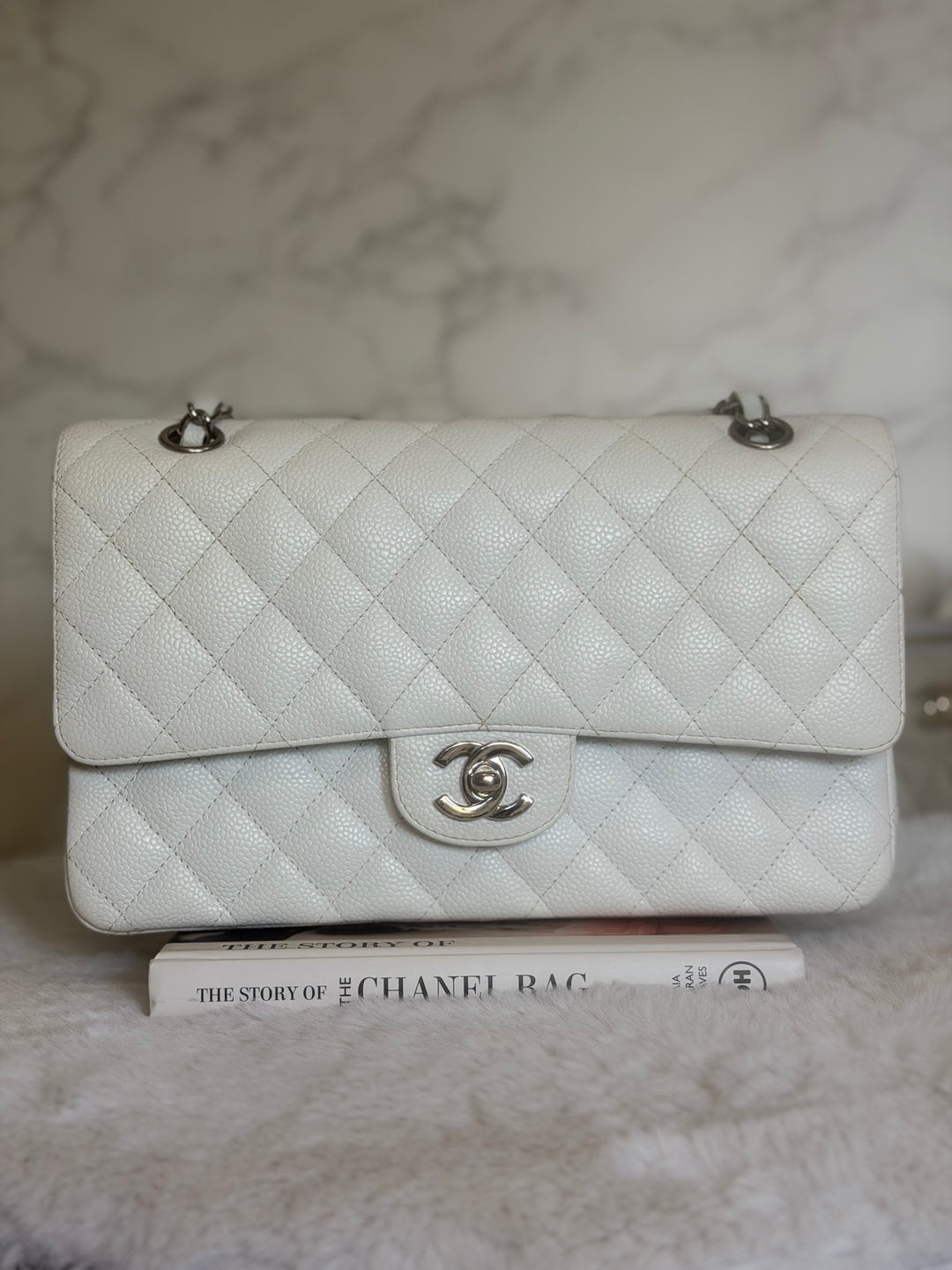 CHANEL series 12 Vintage White Caviar SHW Medium ML Timeless Classic Double Flap Bag 2009
