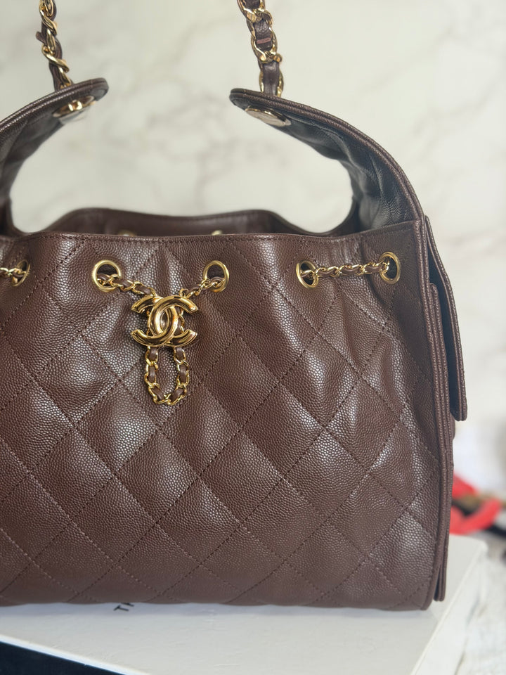 CHANEL 26B Chocolate brown Caviar LGHW 25 Hobo Bag size Small 2026