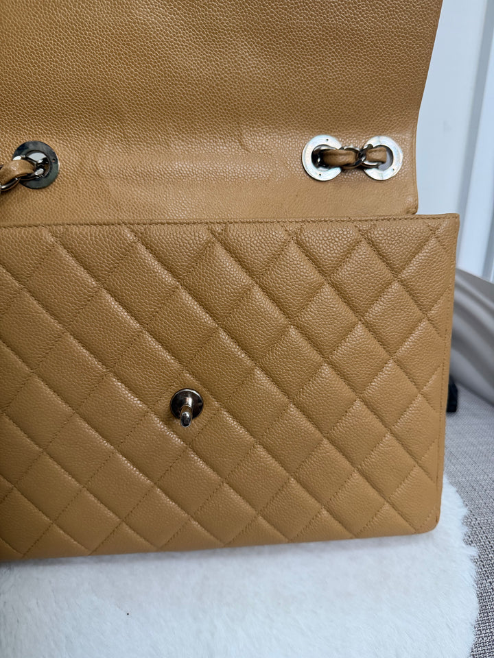 CHANEL series 6 Dark Beige Caviar SHW Vintage Jumbo Single Flap Bag
