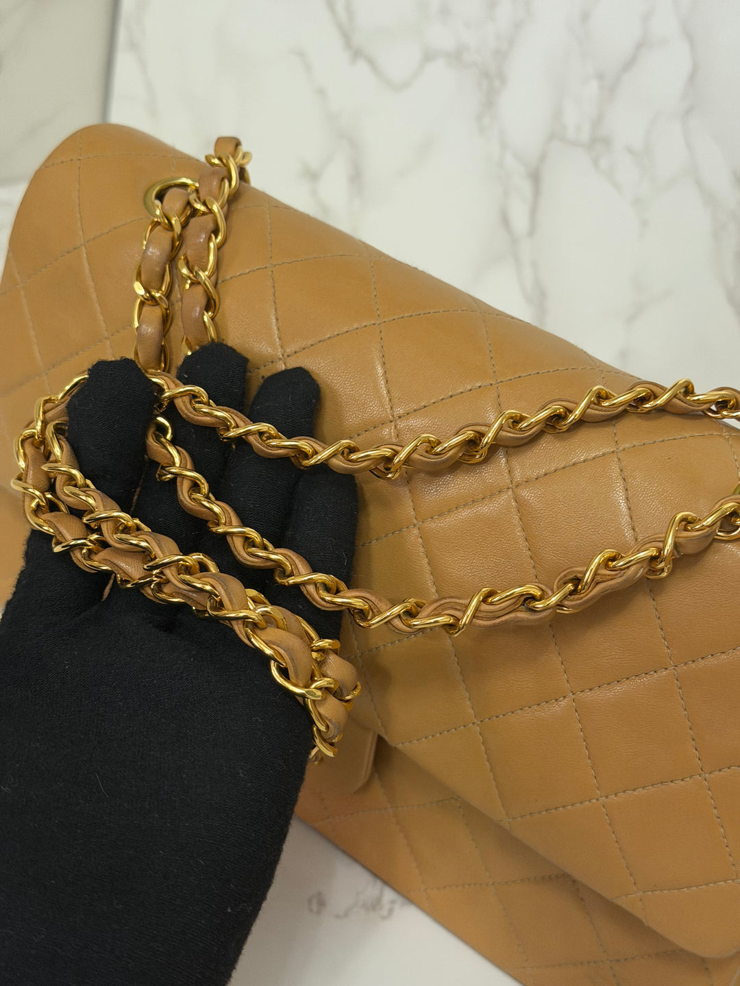 CHANEL series 4 Vintage 24K GHW Dark Beige Lambskin Timeless Classic Medium Double Flap Bag