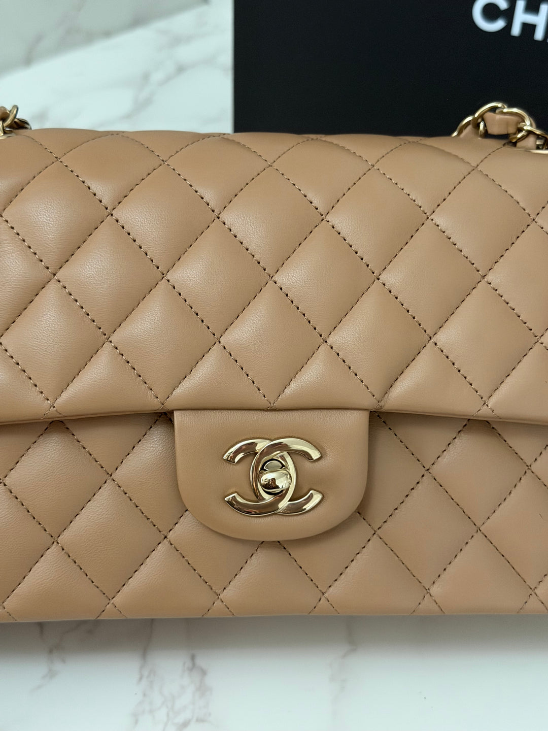 CHANEL 22K collection 2022 Dark Beige Lambskin LGHW Medium ML Timeless Classic Double Flap Bag