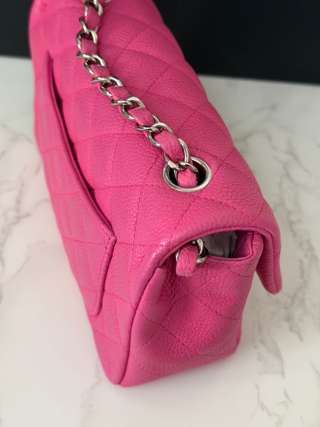 CHANEL series 17 2012/2013 Suede Hot Pink Caviar SHW Mini Rectangular Flap Bag