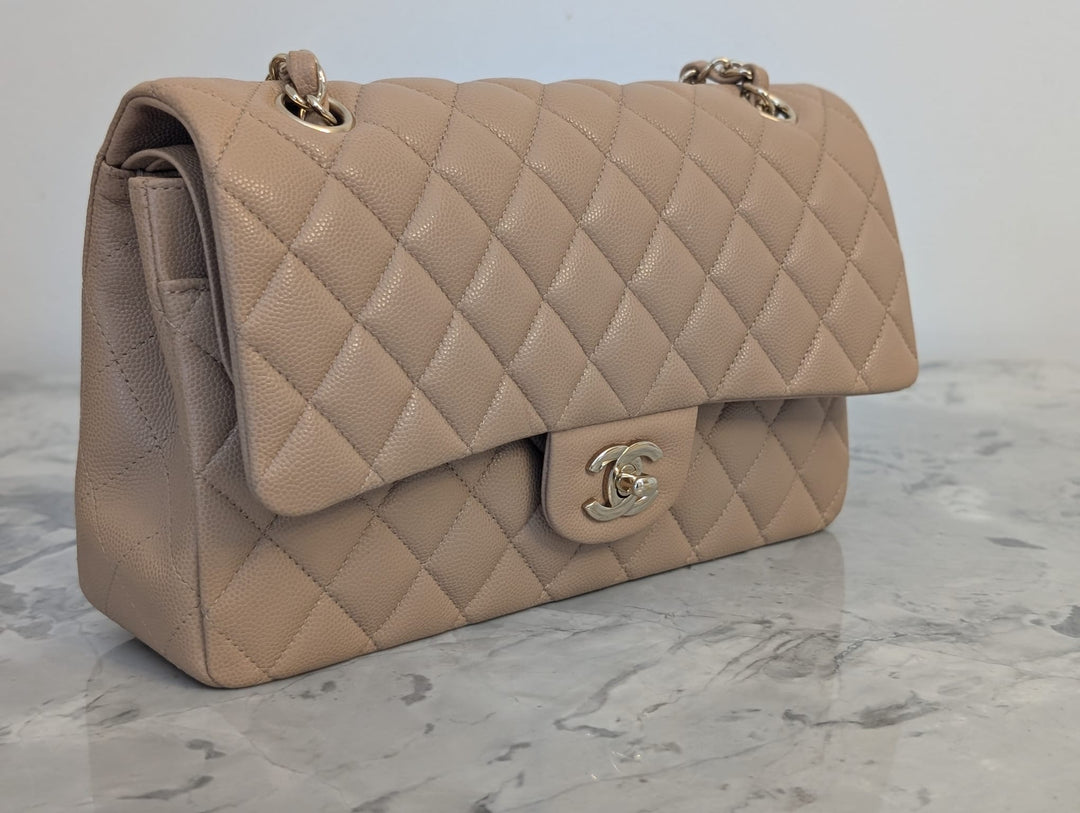 CHANEL series 28 19B collection Dark Beige Caviar LGHW Medium M/L Timeless Classic Double Flap Bag 11.12