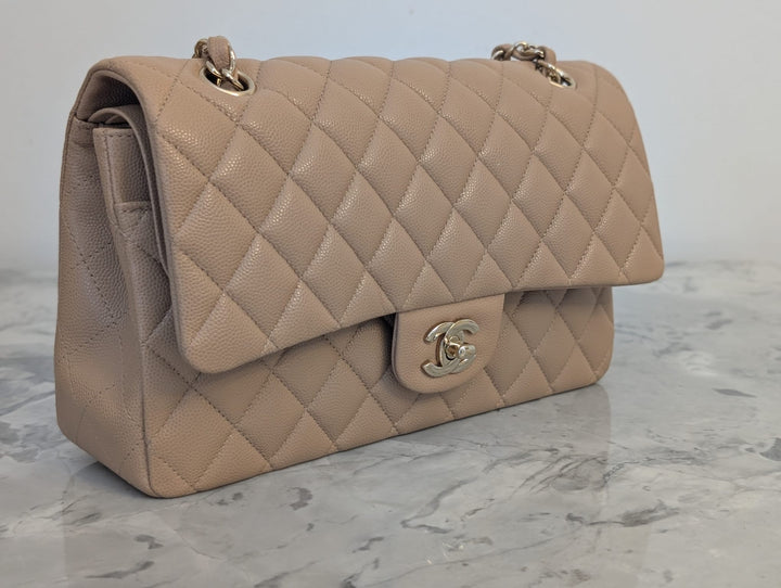 CHANEL series 28 19B collection Dark Beige Caviar LGHW Medium M/L Timeless Classic Double Flap Bag 11.12