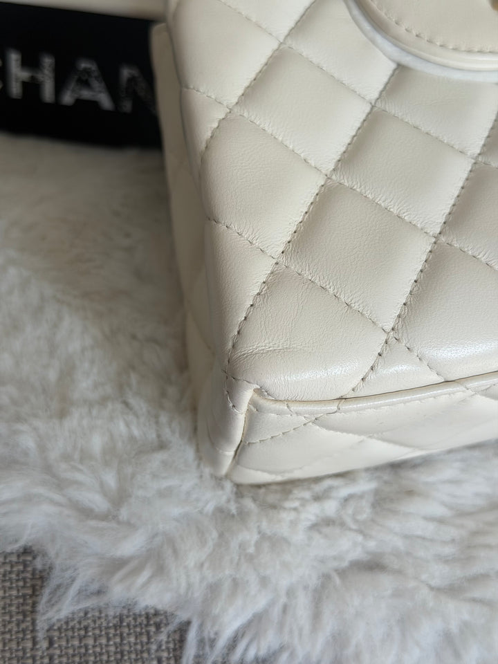 CHANEL White Calf skin Aged GHW Kelly Shopping Bag Size Small 2026