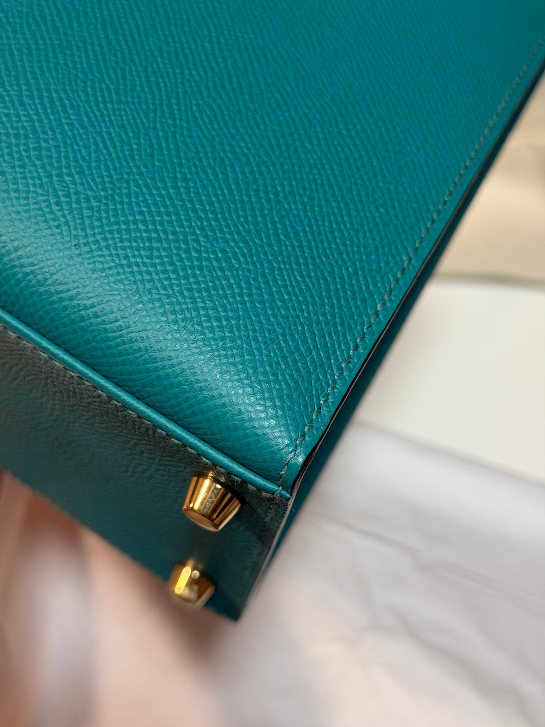 Hermes Kelly 28 Sellier Epsom Leather SO Bleu Paon GHW Stamp D 2019