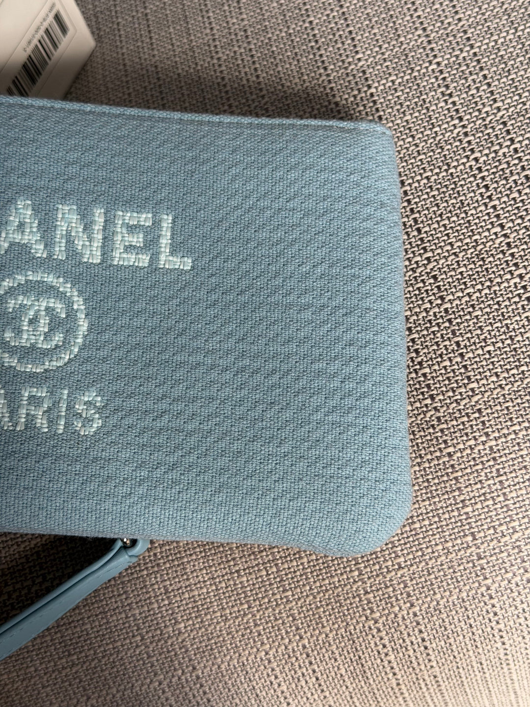 CHANEL Blue Tweed Deauville Tote Bag size SMALL with leather top handle SHW 2022