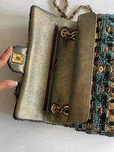 Load image into Gallery viewer, Chanel Turquoise Gold Tweed Classic Medium ML double flap bag from 19A collection Ancient Egypt
