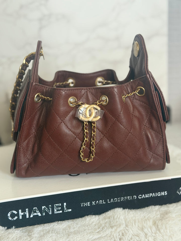 CHANEL 26S Brown Caviar Mini 25 Hobo Bag with Aged GHW 2026