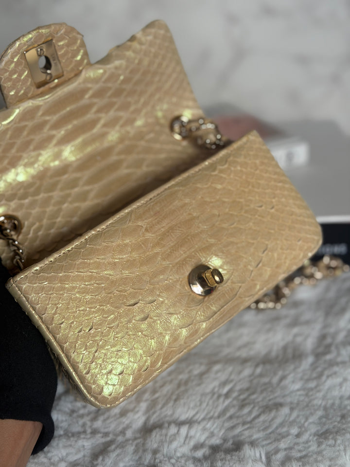 CHANEL series 20 Iridescent Ivory Llizard Exotic skin Extra Mini Rectangular Flap Bag LGHW