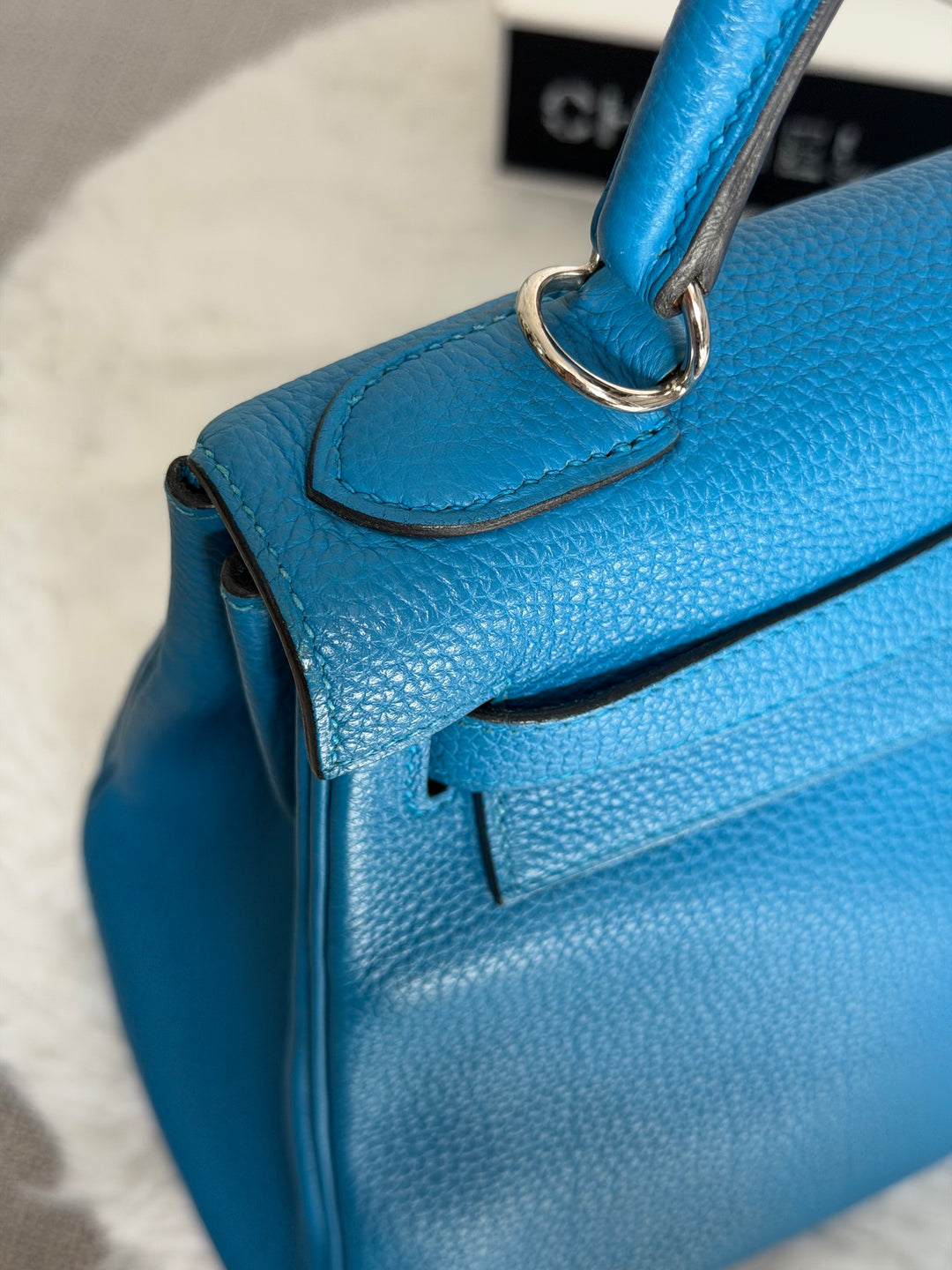 HERMÈS Bleu Frida Togo Leather PHW Kelly 28 Bag Stamp A 2017