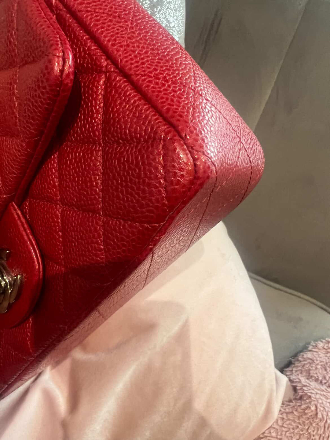 CHANEL series 20 15C 2015 True Pearly Red Caviar SHW Mini Rectangular Flap Bag