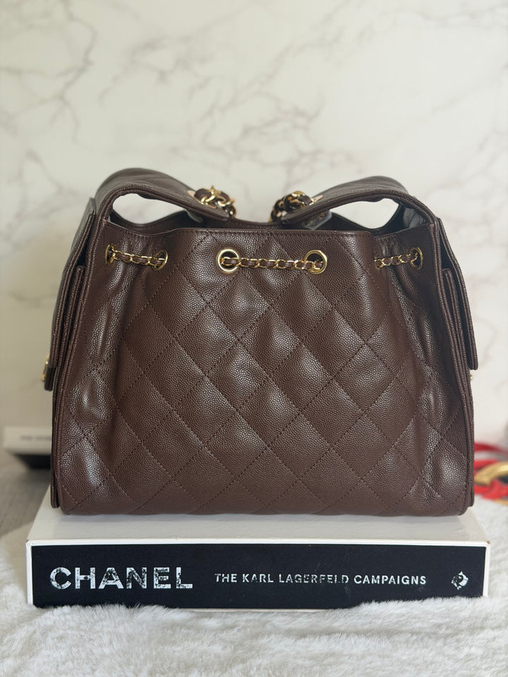 CHANEL 26B Chocolate brown Caviar LGHW 25 Hobo Bag size Small 2026