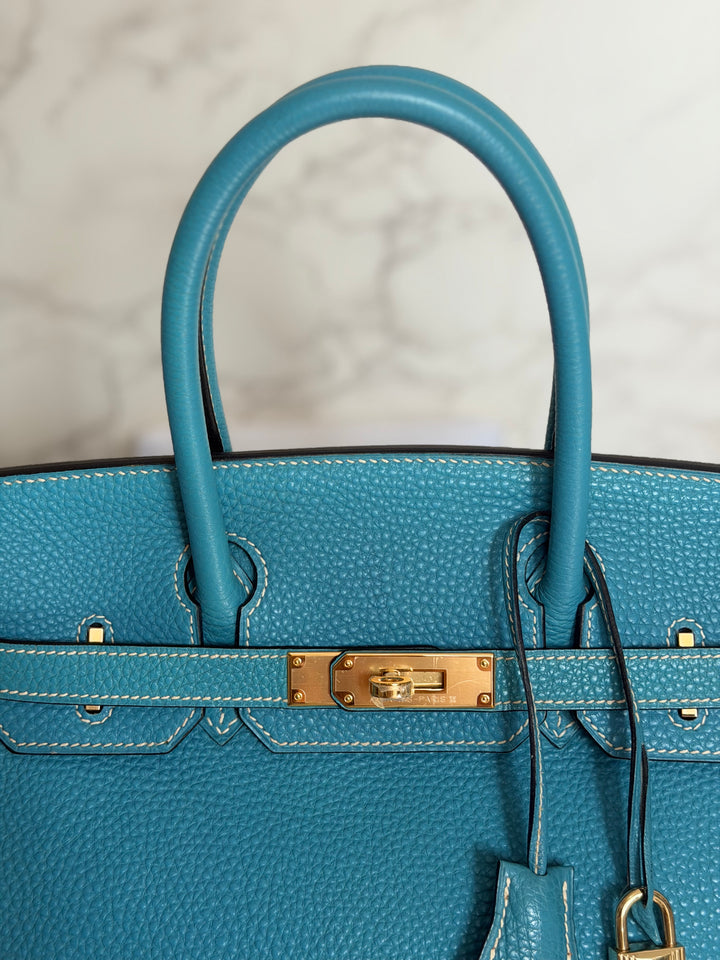HERMÈS Bleu Jean Togo Leather GHW Birkin 30 Stamp H in Sq 2004
