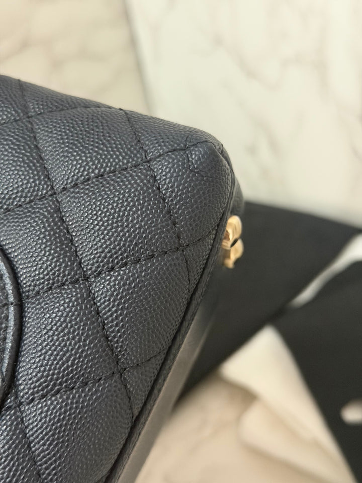 CHANEL series 30 2020 Navy Blue Caviar LGHW Small Coco Handle Flap Bag with Detachable Strap