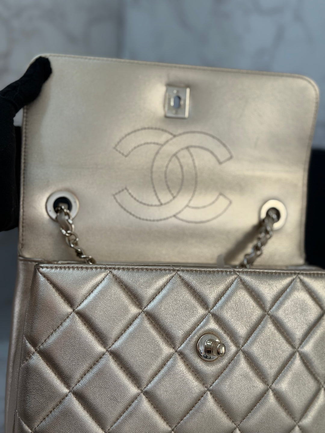 CHANEL series 30 Metallic Gold Lambskin LGHW Trendy CC top Handle Bag with non detachable Strap size SMALL 2020