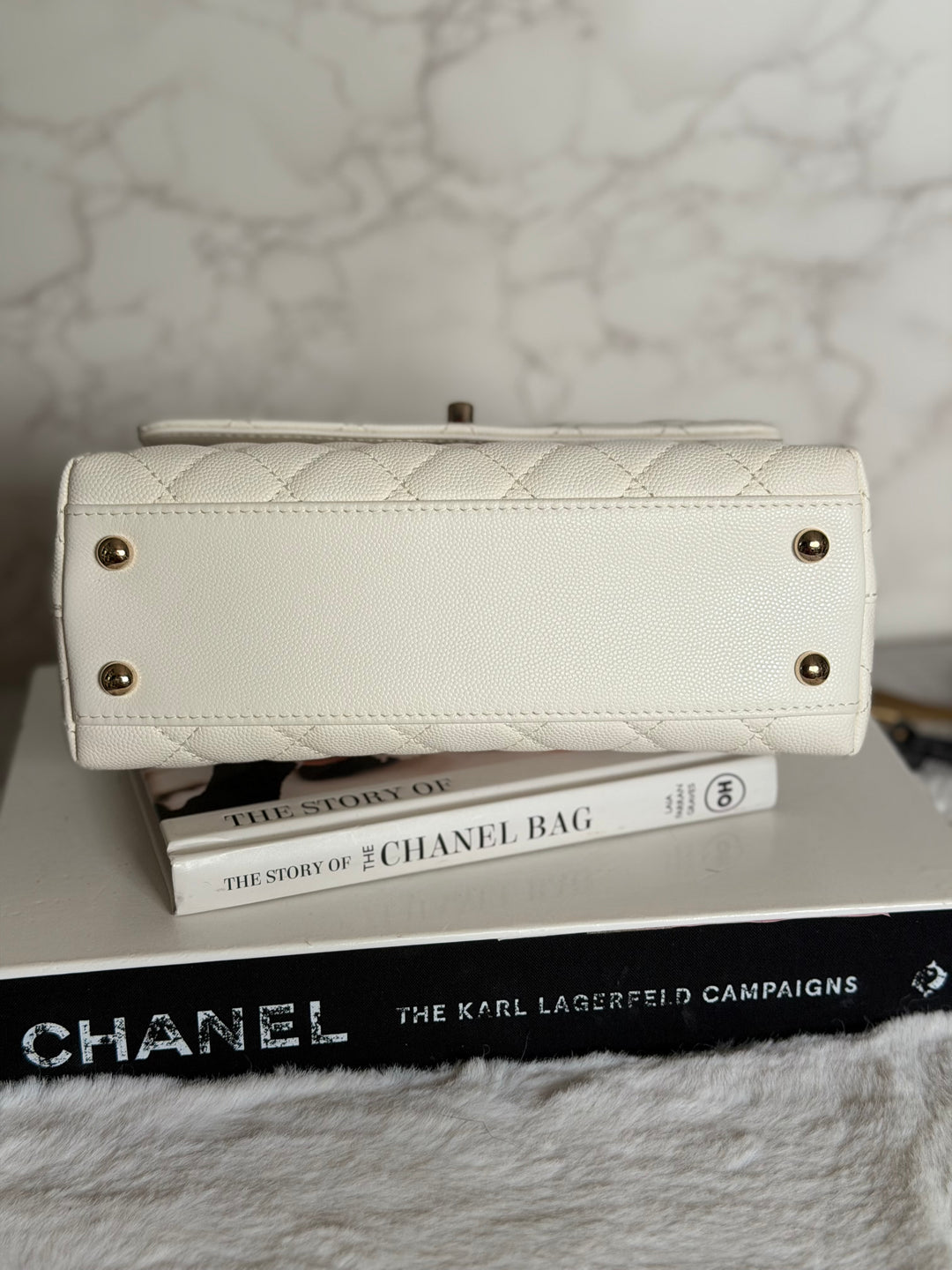 CHANEL White Caviar LGHW Coco Handle Flap Bag Size SMALL with detachable Strap Microchipped
