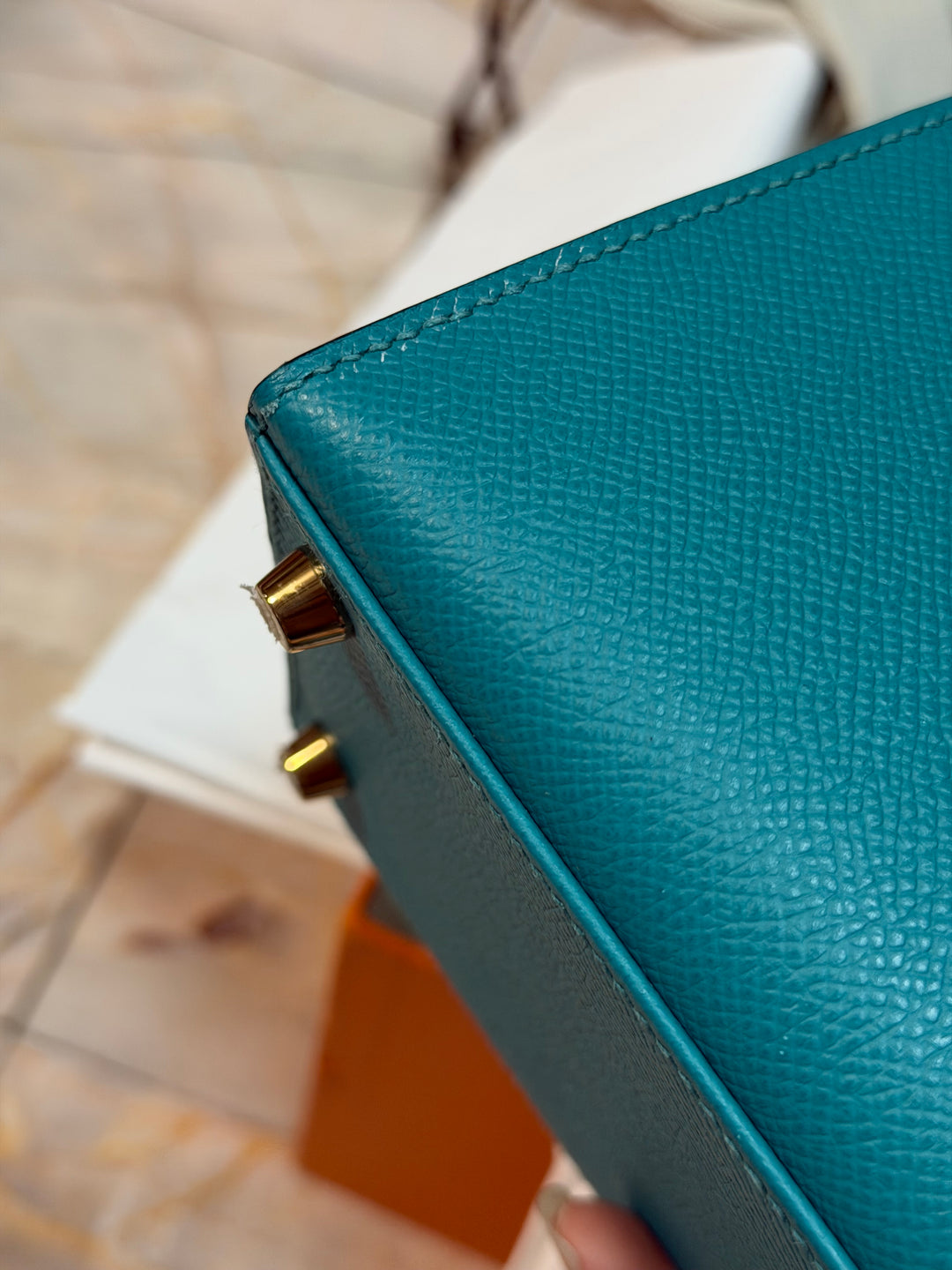 Hermes Kelly 28 Sellier Epsom Leather SO Bleu Paon GHW Stamp D 2019