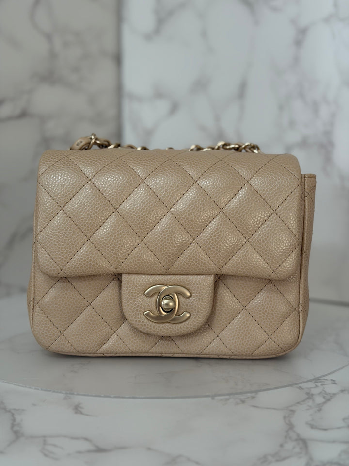 Chanel series 20 15C collection 2014/2015 Pearly Beige Caviar Brushed GHW Square Mini Flap Bag