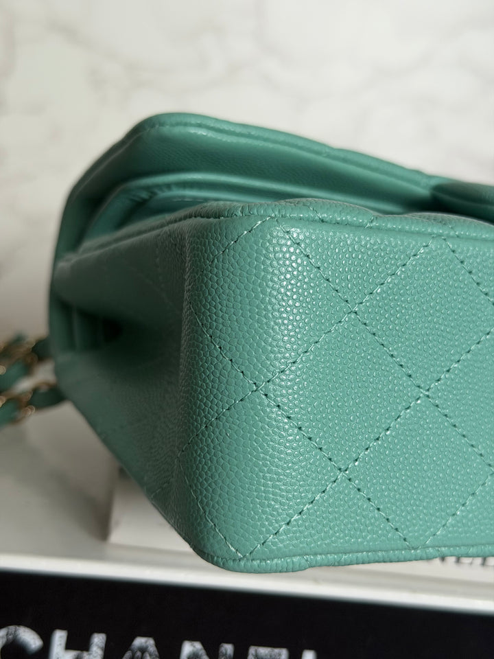 CHANEL 21S series 31 Tiffany Green/Blue Caviar LGHW Small Timeless Classic Double Flap Bag 2021 super rare