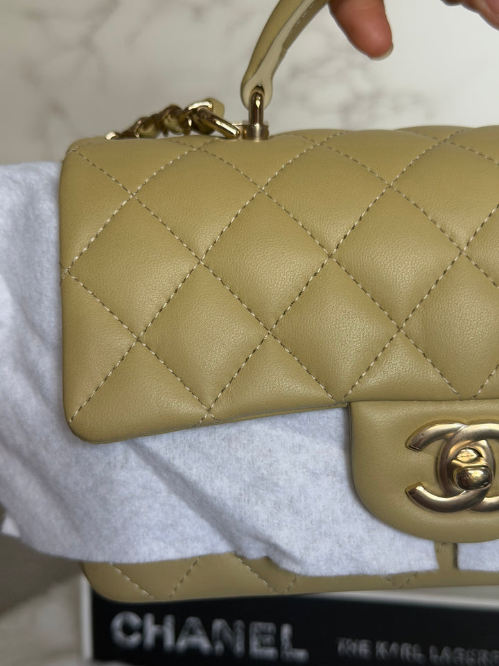 CHANEL 23A Pistachio Green Lambskin LGHW Mini Rectangular Flap Bag with Top Handle 2023