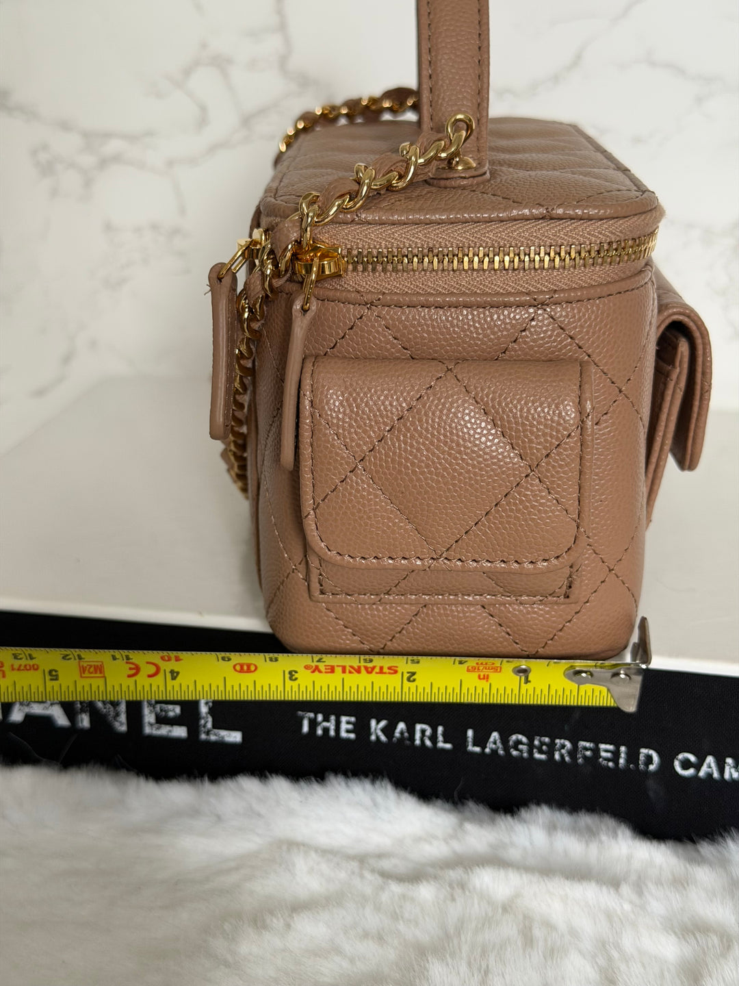 CHANEL Dark Beige Caviar Cargo Polly Pocket Vanity Case with Top Handle GHW 2023